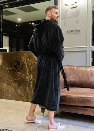Чоловічий теплий махровий халат з капюшоном4 фото