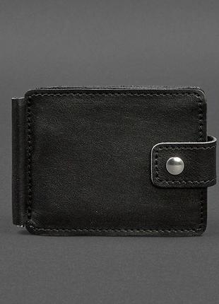 Кожаное портмоне с зажимом для купюр, на кнопке черный краст 13.11 фото