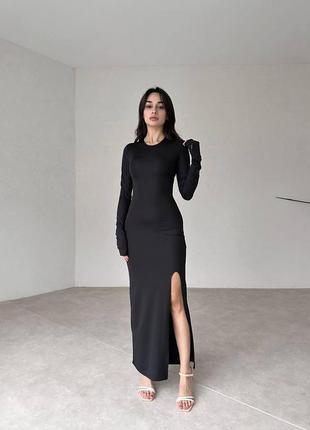 Женское облегающее платье миди черное длинный рукав весеннее осеннее1 фото