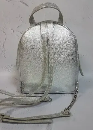 Рюкзак "шайн" натуральная кожа, серебряный флотар4 фото