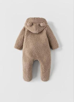 Закрытый мягкий теплый комбинезон мишки от zara с ушками размер 0-1,3-6,6-9
