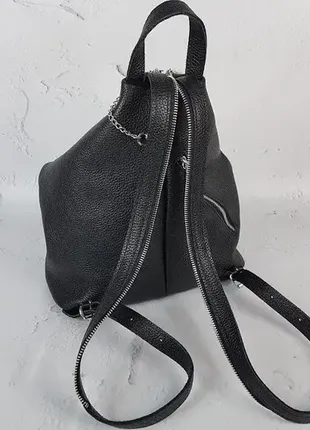 Рюкзак жіночий "паріс" натуральна шкіра, чорний флотар з додатковою блискавкою2 фото