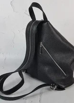Рюкзак жіночий "паріс" натуральна шкіра, чорний флотар з додатковою блискавкою3 фото