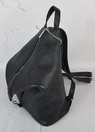 Рюкзак жіночий "паріс" натуральна шкіра, чорний флотар з додатковою блискавкою4 фото
