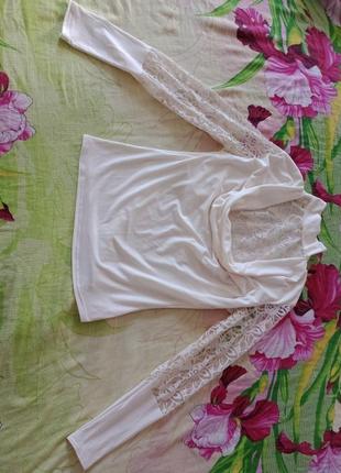 Молочно-кремовая узорная блуза/блузка кофточка гольф под горло9 фото