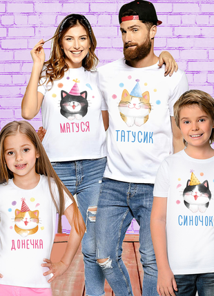 Футболки фемили лук family look для всей семьи " коты в праздничных колпаках. семья котов"