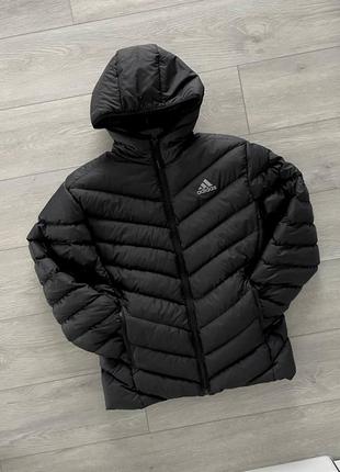Куртка чоловіча зимова adidas чорна з капюшоном стьобана s-xxl адідас курточка зима