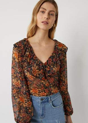 Блуза с цветочным принтом и оборками, xxl3 фото