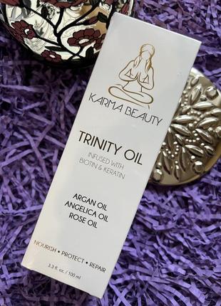 Салонное масло для волос с биотином и кератином karma beauty trinity oil infused with biotin & keratin, 100ml4 фото