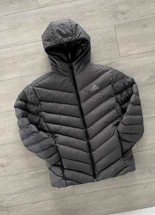 Куртка мужская зимняя adidas серая с капюшоном стеганая s-xxl адидас курточка зима