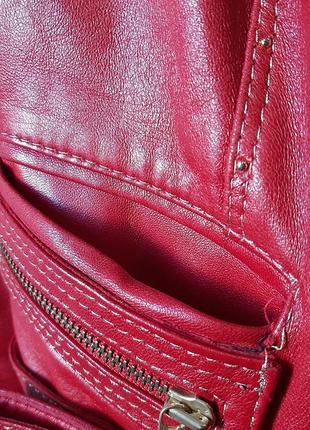 Куртка кожаная красная короткая мех лисы4 фото