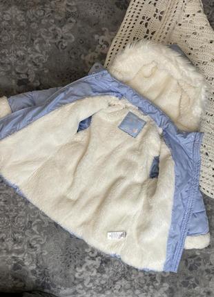 Зимняя куртка frozen утепленное пуховик пальто дутое теплое george 2-3 92-98 голубое эльза анна с капюшоном2 фото