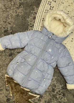 Зимняя куртка frozen утепленное пуховик пальто дутое теплое george 2-3 92-98 голубое эльза анна с капюшоном
