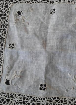 Тонкий льняной дамский карманный платочек с кружевом ,носовой платочек, паше винтаж7 фото
