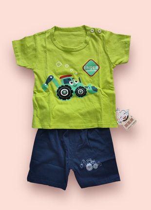 Літній костюм на хлопчика з тракторцем, футболка з трактором, 12-24 місяці