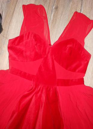 38/40*atmosphere*ошатне велюрове червоне плаття на фатиновой спідниці, сонце2 фото