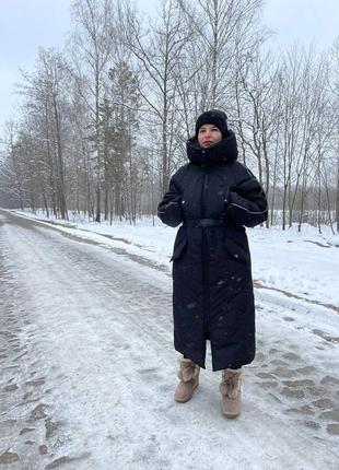Бомбер пуховик зимний длинный черный с принтом украина2 фото