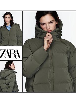 Прогумована утеплена куртка пуффер zara s-l стьобана зимова демісезонна прорезинена укорочена коротка жіноча анорак пуфер пуховик жіночий короткий