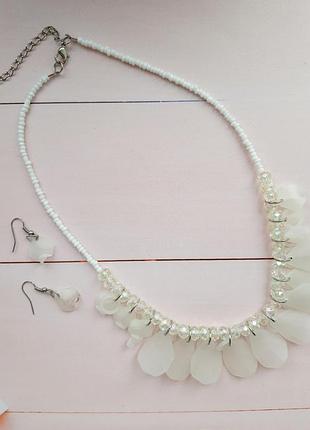 Комплект колье ожерелье набор белый новый с серьгами