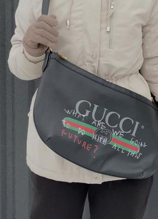 Женская сумка gucci кросс-боди хобо большая черная2 фото