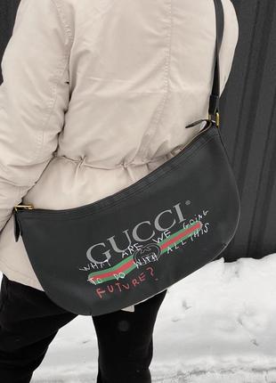 Женская сумка gucci кросс-боди хобо большая черная3 фото