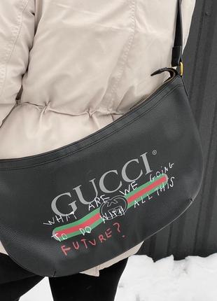 Женская сумка gucci кросс-боди хобо большая черная4 фото