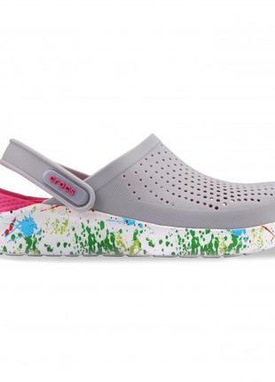 Крокс лайтрайд клог сірі з кляксами crocs literide clog pearl/white4 фото