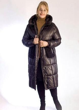Пуховик женский черный c меховыми карманами visdeer7 фото