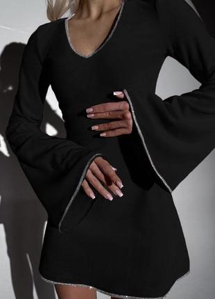 Бархатное платье с лентой стразов черная вечерняя плата бархатное черное со стразами фонарик5 фото