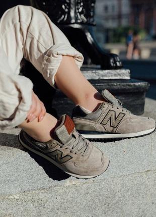 Стильные женские кроссовки new balance 574 khaki premium хаки4 фото