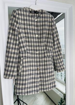 Zara твидовый жакет пиджак в клетку1 фото