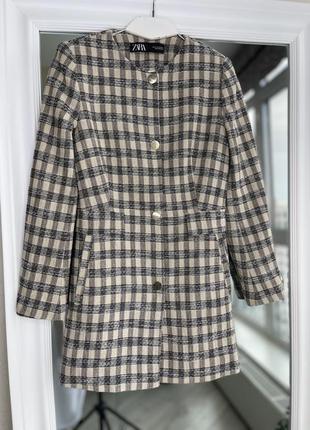 Zara твидовый жакет пиджак в клетку8 фото