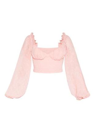 Розовая корсетная блуза plt с объемными рукавами фактурная2 фото