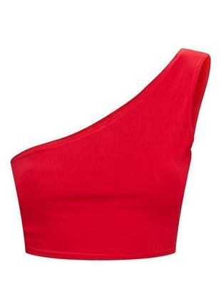 Базовый красный укороченный топ из вискозы на одно плечо prettylittlething2 фото
