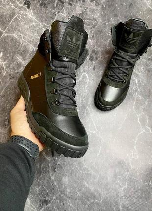 Зимние мужские ботинки на меху натуральная кожа черные ad