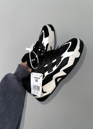 Женские кроссовки черные с белым в стиле adidas niteball 2.0 black / white premium