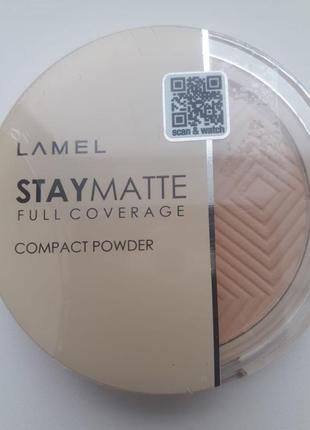 Пудра компактна матувальна для обличчя lamel make up stay matte compact powder3 фото