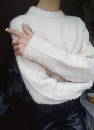 Теплий светр альпаку, вовняний светр нюд, теплий джемпер кроп-топ, укорочений светр3 фото