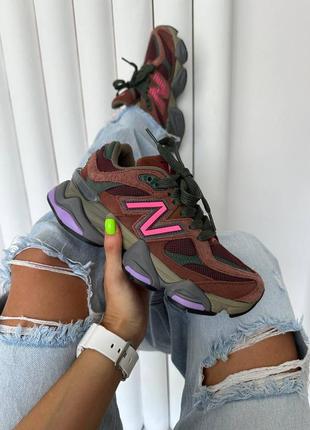 Женские кроссовки бордовые с фиолетовым в стиле new balance 9060 « rich oak burgundy » premium