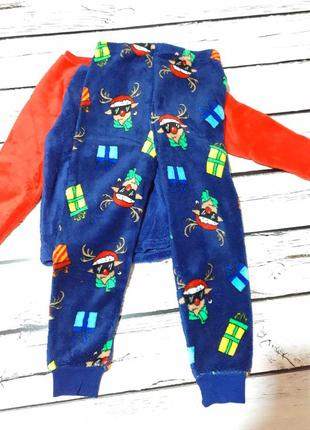 Теплая плюшевая детская махровая пижама флисовая на мальчика комплект теплый кофта штаны3 фото