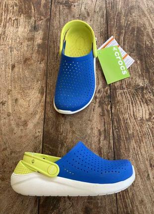 Крокс лайтрайд клог детские желто голубые crocs literide kids bright cobalt/citrus