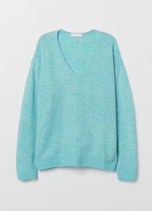 Бірюзовий светр з вовною джемпер з вирізом h&m бирюзовый свитер свободного кроя шерстяной свитер