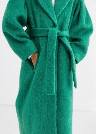 Пальто зеленое теплое длинное на поясе asos5 фото