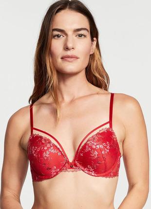 Бюстгальтер push up 36b victoria's secret кружевной красный ремешками very sexy виктория сикрет7 фото