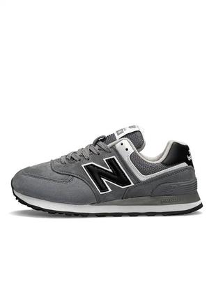 Отличные женские кроссовки new balance 574 gray black white premium серые