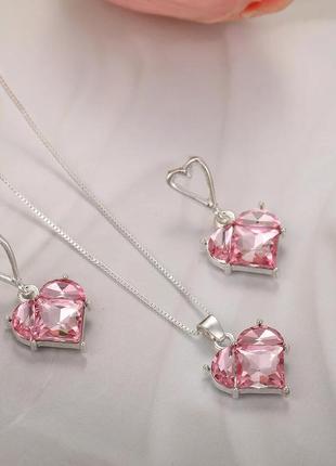 Серьги сердце розовое сердечко сережки4 фото