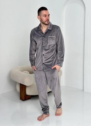 Пижама мужская комплект для дома плюш на пуговицах 5 цветов