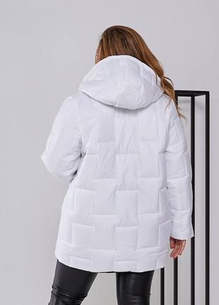 Куртка зима 💘 58 56 54 р 52 50 48 белая белый размеры батал большие женская пальто пуховик плащ  теплая зимняя синтепон плащевка капюшон молния3 фото