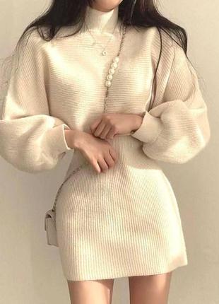 Трендовый комплект платье на тонких бретельках короткая по фигуре свитер укороченный с рукавами фонариками свободного кроя из ангоры рубчик8 фото