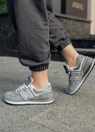Шикарные женские кроссовки new balance 574 grey reflective серые6 фото